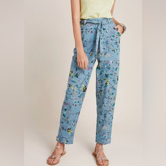 Anthropologie Pants - ANTHROPOLOGIE Victoria Floral Cargo Utility Pants High Rise Gray Blue Size 4